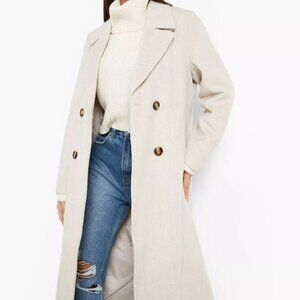 NWT Women Creamy White Button Up Quilted Long Coat